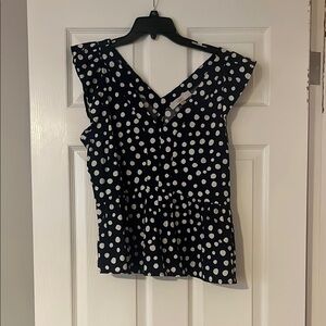 LOFT Navy and White Polka Dot Blouse